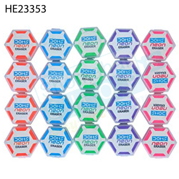 Doms Neon Hexagonal Eraser (Multicolor) | নিয়ন হেক্সাগোনাল ইরেজার