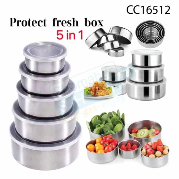 Stainless Steel Food Container with Cover (5pcs) | কভার সহ স্টেইনলেস স্টীলের কন্টেনার